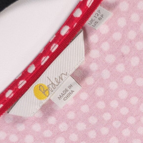 Boden Viscose Blend Wrap Tie V Neck Short Sleeve‎ Top Polka Dot J0664 Size 8P - Picture 4 of 9